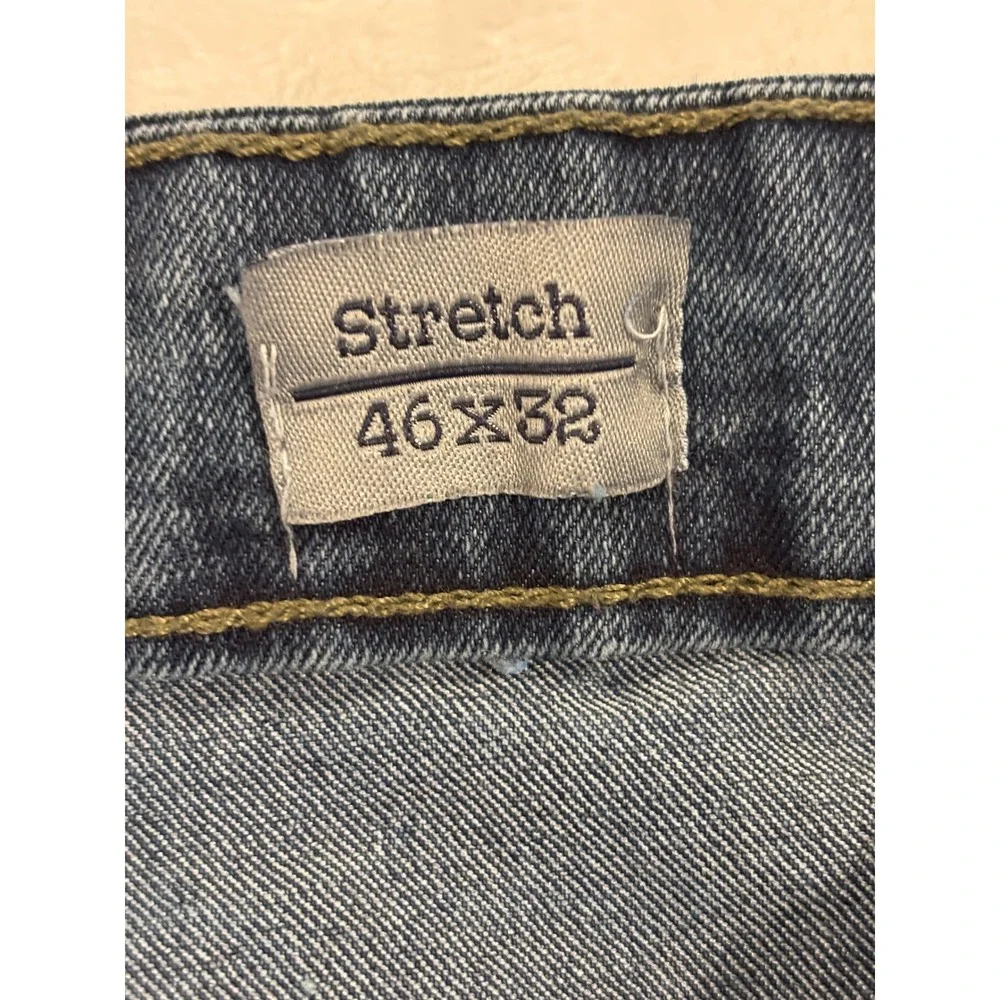 PD&C Stretch Mens Dark Wash Straight Leg Denim Jeans 46x32 Blue